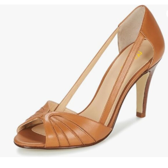 Milooey shoes Brown Peep Toe Sandals Sexy High Heels Comfy Slip On Style Shoes - Picture 1 of 8